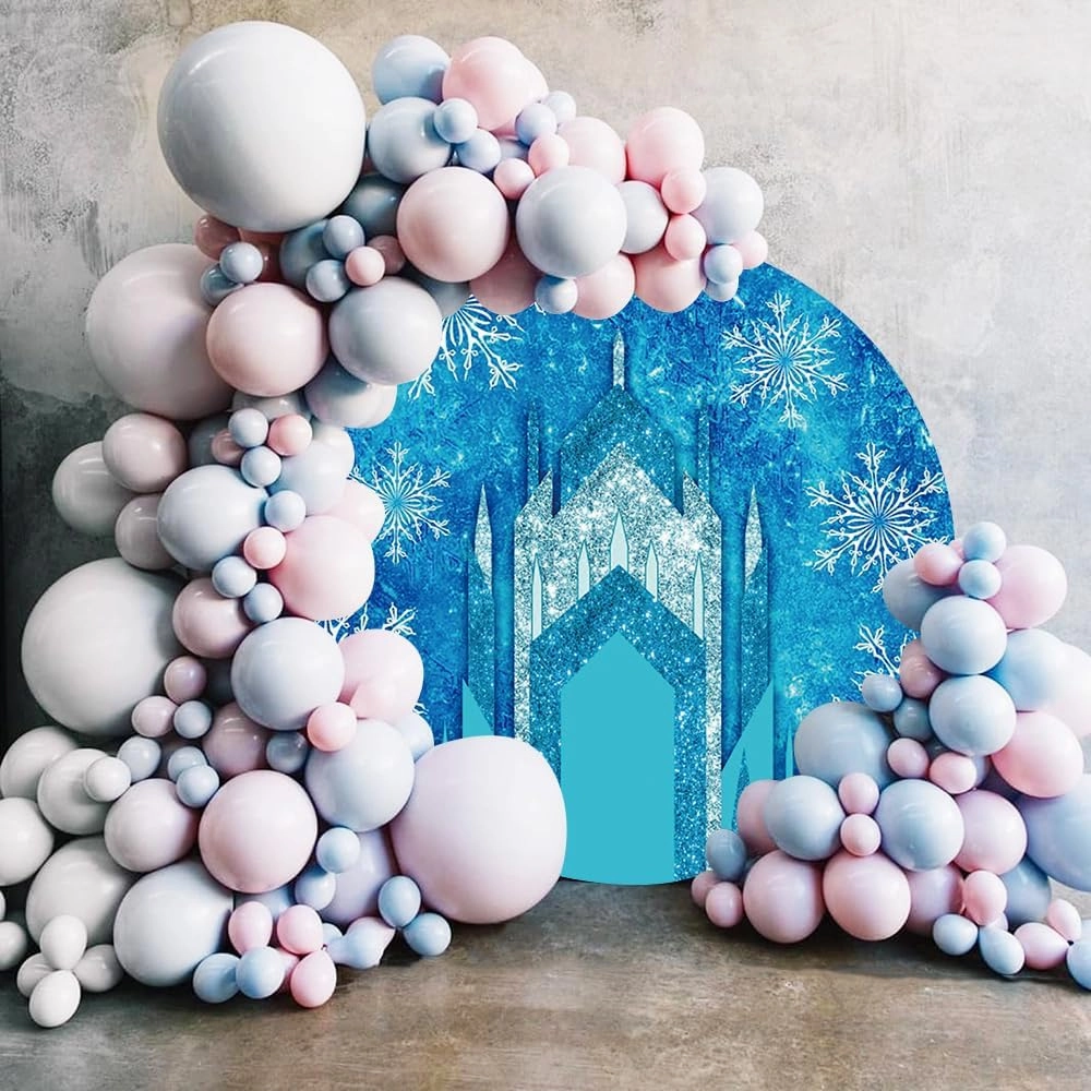 Renaiss 7.2x7.2ft Ice Freeze Castle Round Backdrop Cover Winter Wonderland Circle Photography Background Ice Snow World Snowflake Princess Girl Baby Shower Birthday Party Decor Arch Photo Booth Props