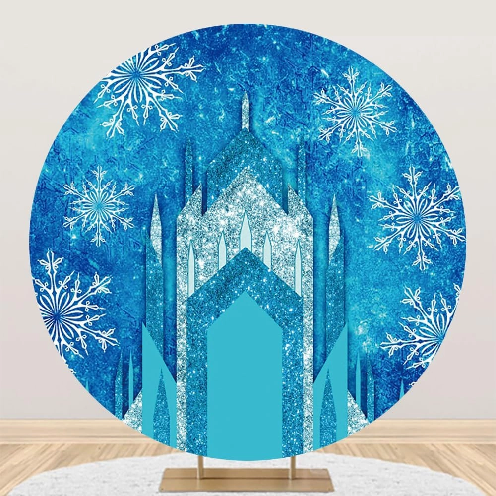 Renaiss 7.2x7.2ft Ice Freeze Castle Round Backdrop Cover Winter Wonderland Circle Photography Background Ice Snow World Snowflake Princess Girl Baby Shower Birthday Party Decor Arch Photo Booth Props