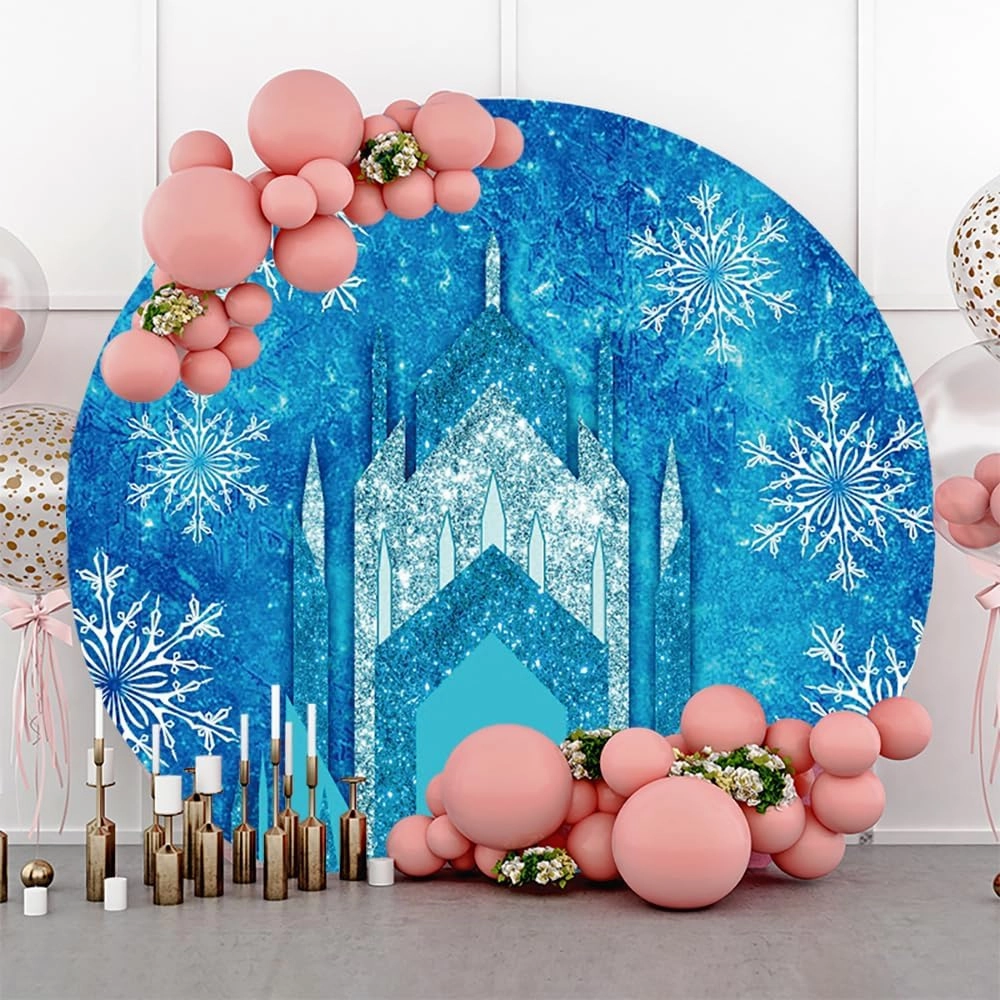 Renaiss 7.2x7.2ft Ice Freeze Castle Round Backdrop Cover Winter Wonderland Circle Photography Background Ice Snow World Snowflake Princess Girl Baby Shower Birthday Party Decor Arch Photo Booth Props