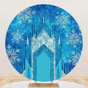 Renaiss 7.2x7.2ft Ice Freeze Castle Round Backdrop Cover Winter Wonderland Circle Photography Background Ice Snow World Snowflake Princess Girl Baby Shower Birthday Party Decor Arch Photo Booth Props