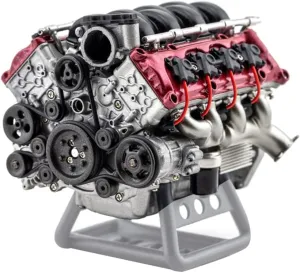 Resin Simulation Dynamic V8 Engine Internal Combustion Engine Model, Mini V8 Engine Model Kits for Adults to Build with Battery Holder and Support Bracket