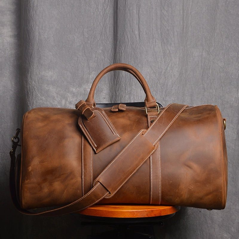 Retro First Layer Cowhide Men's Portable Large Capacity Luggage Bag