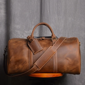 Retro First Layer Cowhide Men's Portable Large Capacity Luggage Bag