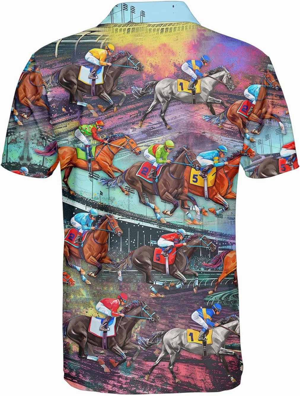 Retro Horse Racing Polo Shirts for Men Horse Racing Golf Polos Mens Polo Shirts Short Sleeve Button Up Shirt Men