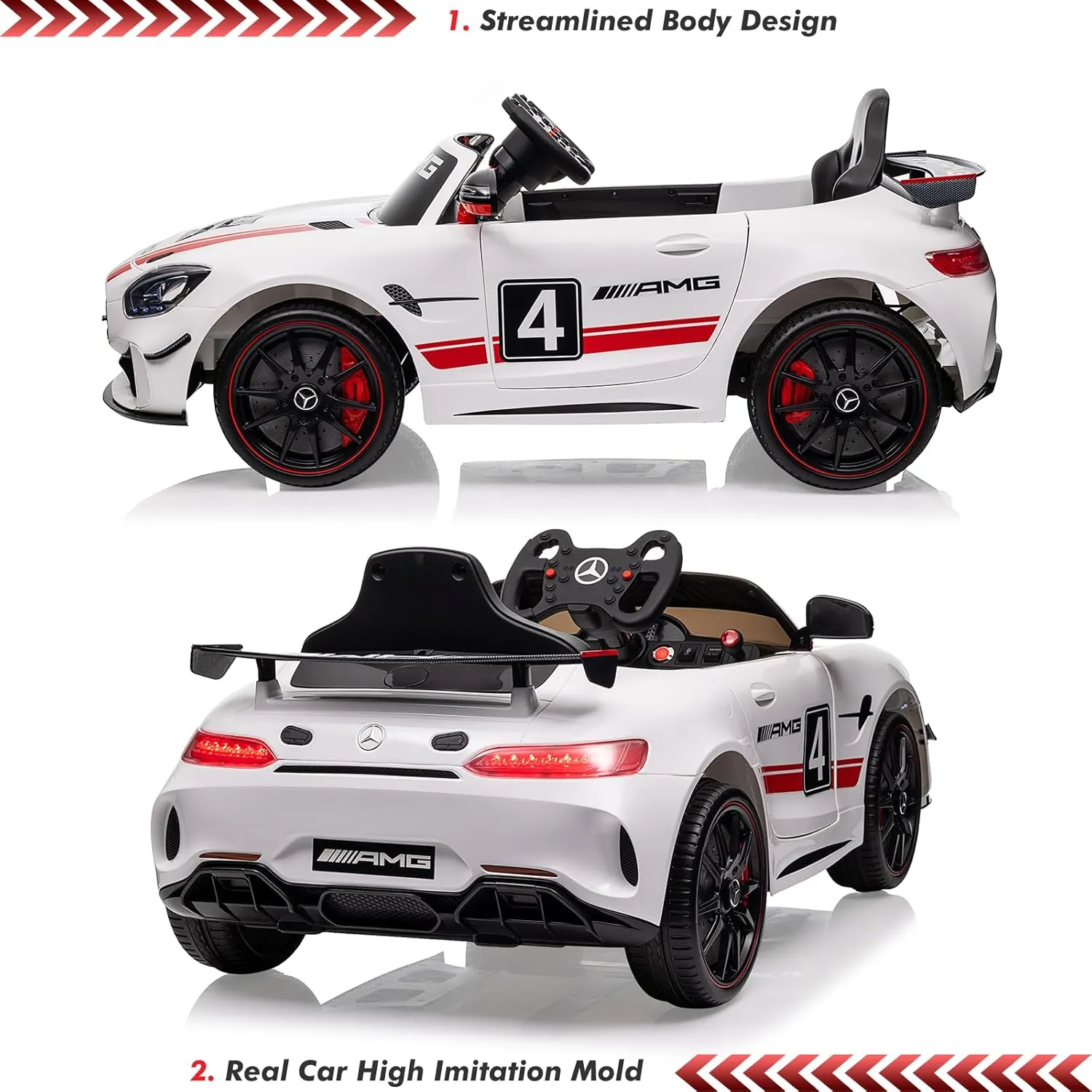 Ride on Car for Kids with Remote Contorl, 12V Licensed Benz AMG Electric Vehicles Battery Powered Sports Car,Sound System, LED Headlights,One Button Assemble Wheels for 3-8 Years Boys Girls,White