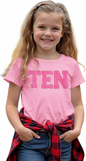 Ritatte Birthday Girl Shirt Kids Girls 5th 6th 7th 8th 9th 10th T-Shirts Sequin Embroidered Party Outfit 5-10 Years