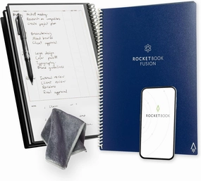 Rocketbook Fusion Reusable Undated Productivity Planner, Letter Size 8.5x11, Navy Blue - Goals, Monthly and Weekly Calendar, Daily To-do List, Lined and Dotted Notes Pages