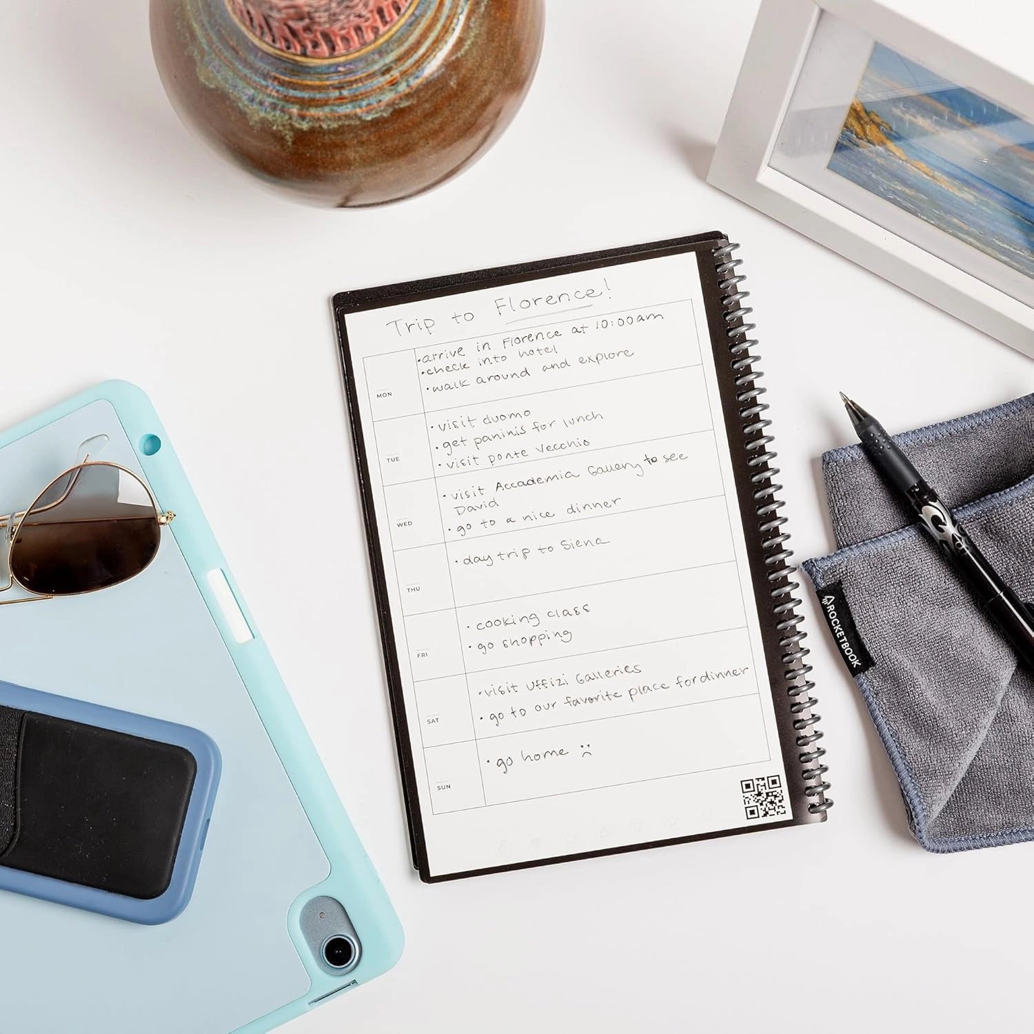 Rocketbook Fusion Reusable Undated Productivity Planner, Letter Size 8.5x11, Navy Blue - Goals, Monthly and Weekly Calendar, Daily To-do List, Lined and Dotted Notes Pages