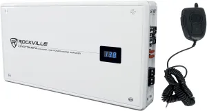 Rockville KRYPTON MF4 2400W Peak 4-Channel Marine Amplifier, White, IPX6, Class AB, Includes Remote, Adjustable Crossover, PA Mic - Perfect for Boats, Subwoofers, Full Range Speakers