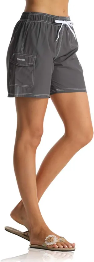 Rocorose Women's Board Shorts Quick Dry Drawstring Sports Summer Bottom Swim Shorts with Pocket