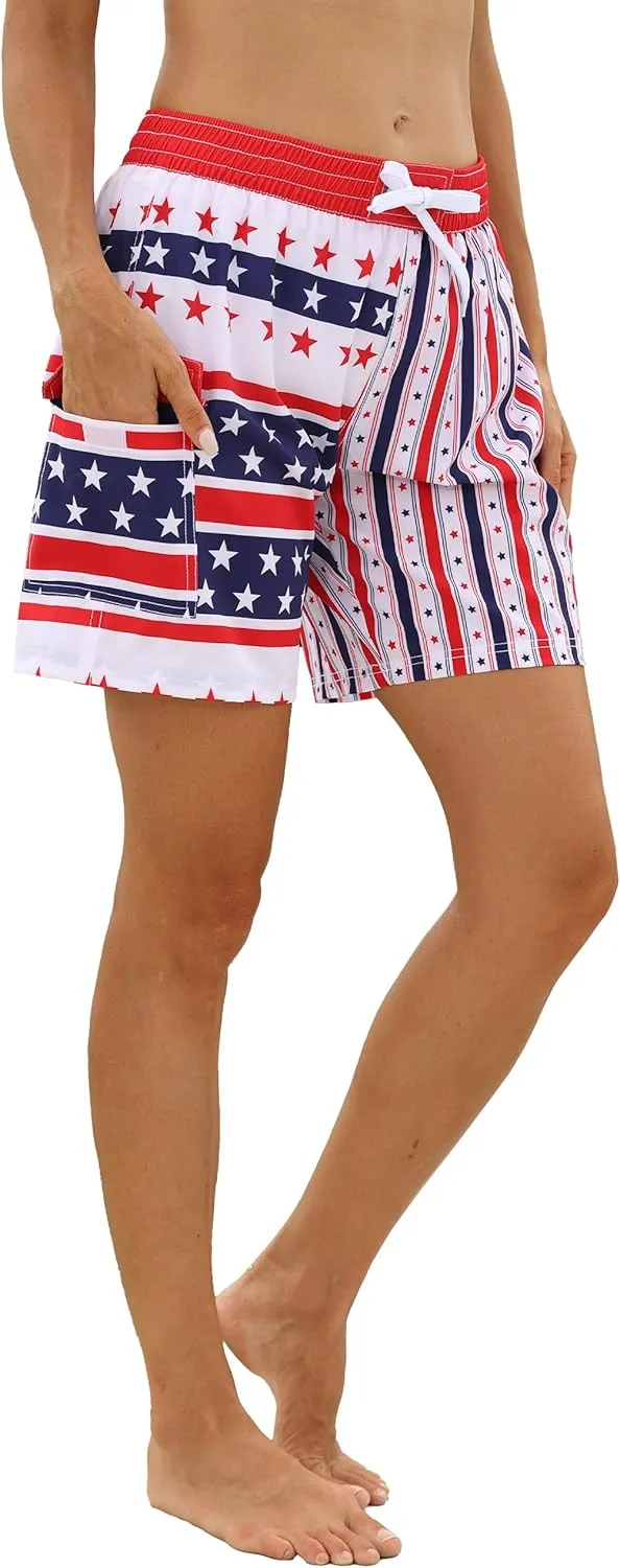 Rocorose Women's Board Shorts Quick Dry Drawstring Sports Summer Bottom Swim Shorts with Pocket