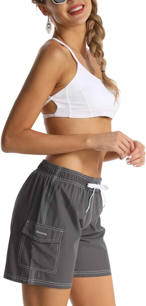 Rocorose Women's Board Shorts Quick Dry Drawstring Sports Summer Bottom Swim Shorts with Pocket