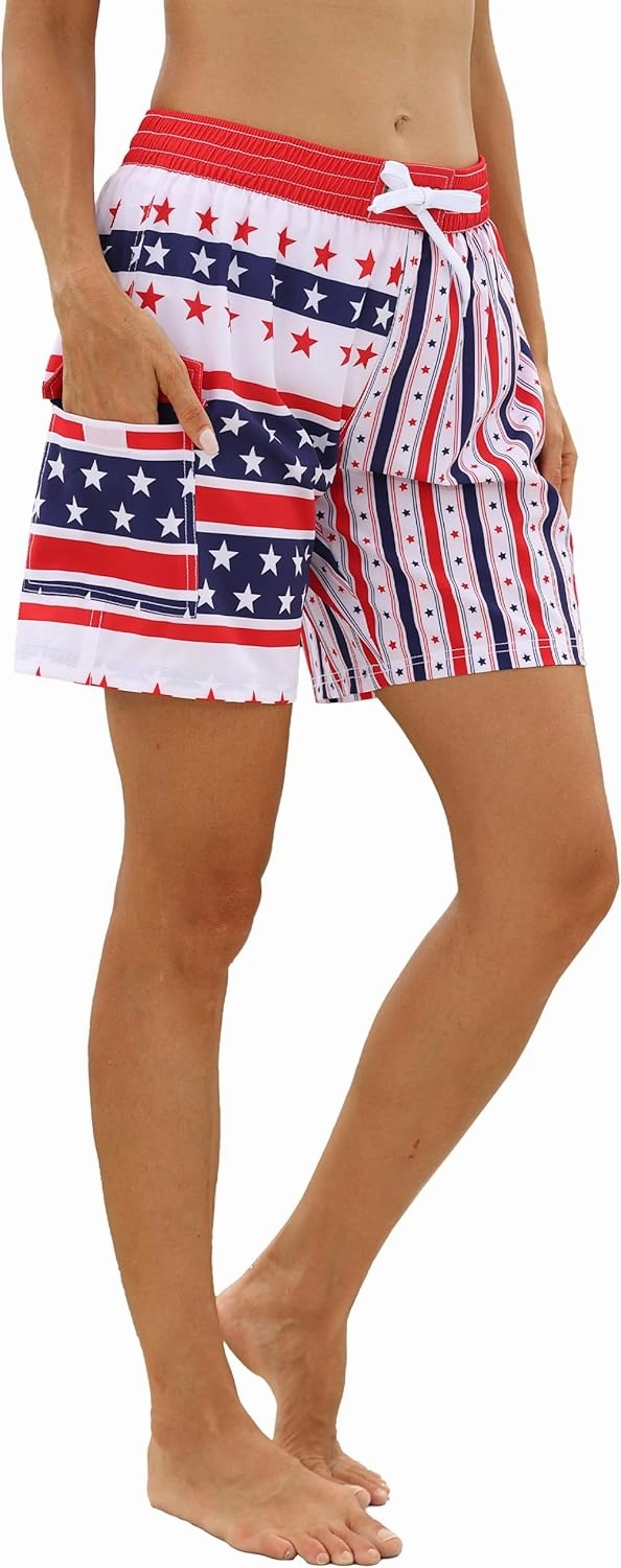 Rocorose Women's Board Shorts Quick Dry Drawstring Sports Summer Bottom Swim Shorts with Pocket