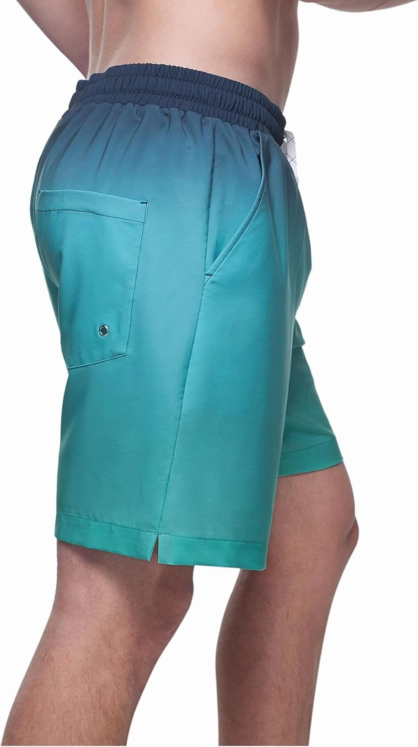 Rokka&Rolla Men's Swim Trunks with Compression Liner 7" Stretch Quick Dry Board Shorts