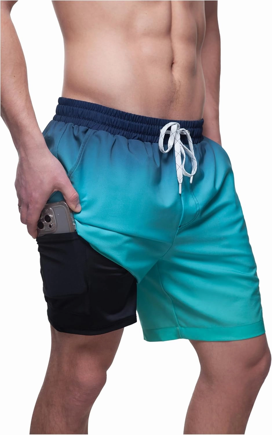 Rokka&Rolla Men's Swim Trunks with Compression Liner 7" Stretch Quick Dry Board Shorts