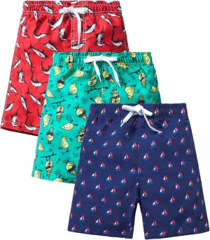 Rolimaka 3 Pack Boy's Swim Trunks Kid Board Shorts with Mesh Lining Youth Swimwear