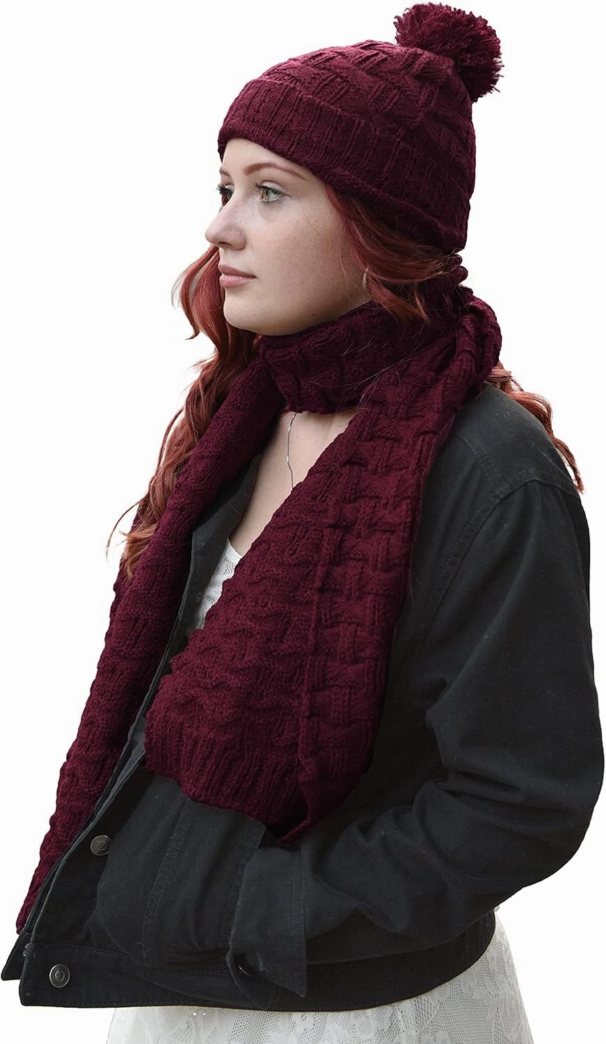 Roll Up Women Girls Cute Fashion Winter Cozy Warm Knitted Beanie Skullies Hat Ski Cap & Scarf Scarves Set