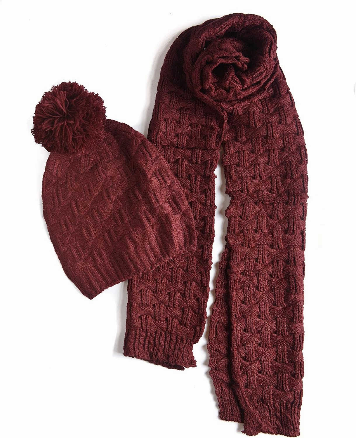 Roll Up Women Girls Cute Fashion Winter Cozy Warm Knitted Beanie Skullies Hat Ski Cap & Scarf Scarves Set