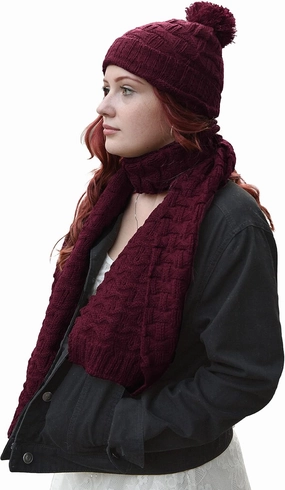 Roll Up Women Girls Cute Fashion Winter Cozy Warm Knitted Beanie Skullies Hat Ski Cap & Scarf Scarves Set