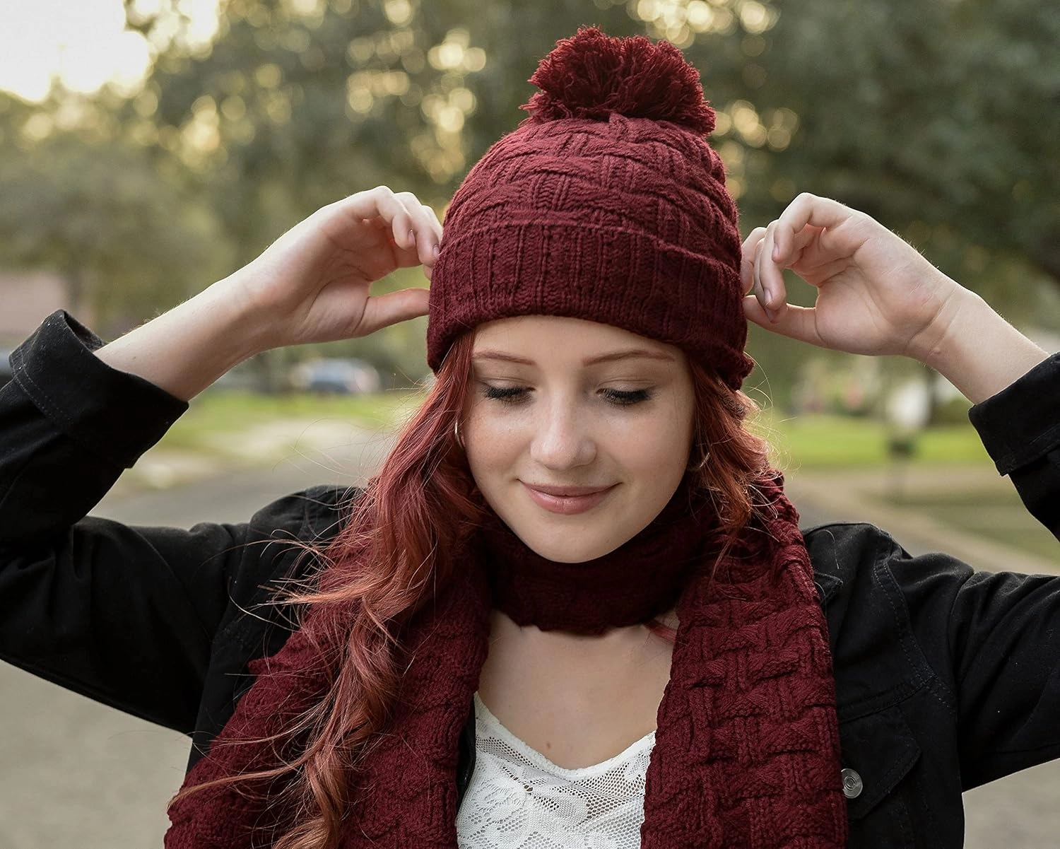 Roll Up Women Girls Cute Fashion Winter Cozy Warm Knitted Beanie Skullies Hat Ski Cap & Scarf Scarves Set