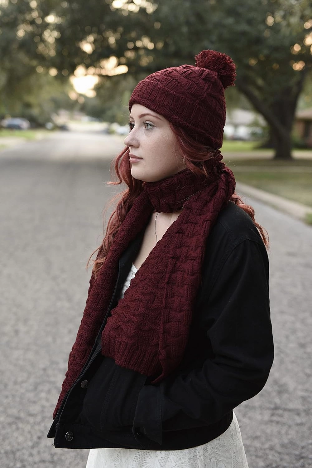 Roll Up Women Girls Cute Fashion Winter Cozy Warm Knitted Beanie Skullies Hat Ski Cap & Scarf Scarves Set