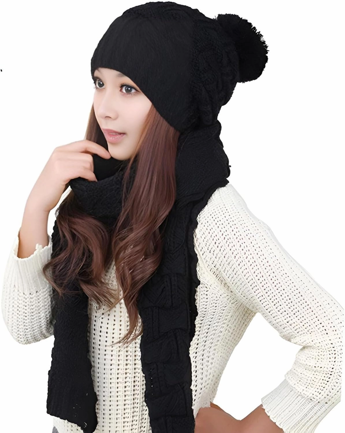 Roll Up Women's Girls Winter Warm Cozy Fashion Knitted Hat Beanie cap Scarf Scarves Seasonal Gift Set