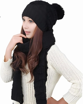 Roll Up Women's Girls Winter Warm Cozy Fashion Knitted Hat Beanie cap Scarf Scarves Seasonal Gift Set