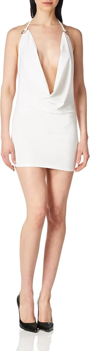 Roma Women's Plunge Mini Dress with Open Back & O-Ring Detail