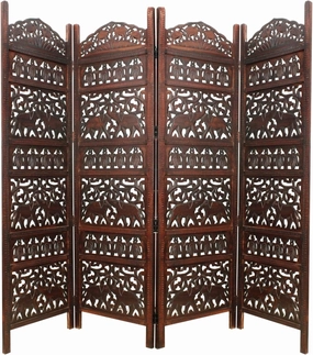 Room Divider Wood Screen - Elephant Hathi Walnut Brown - 4 Panel Fording 72x80 - Intricate Carved Room Décor Boho Portable Partition Privacy Screen Small Spaces Reversible Freestanding - COTTON CRAFT