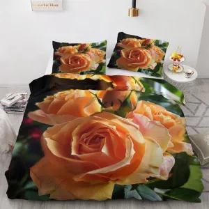 Rose Duvet Cover Cal King Size Set, Flower 3D Bedding Bedroom Decor, Comforter Cover & 2 Pillowcases 3 Pieces, Home Collection Quilt Cover