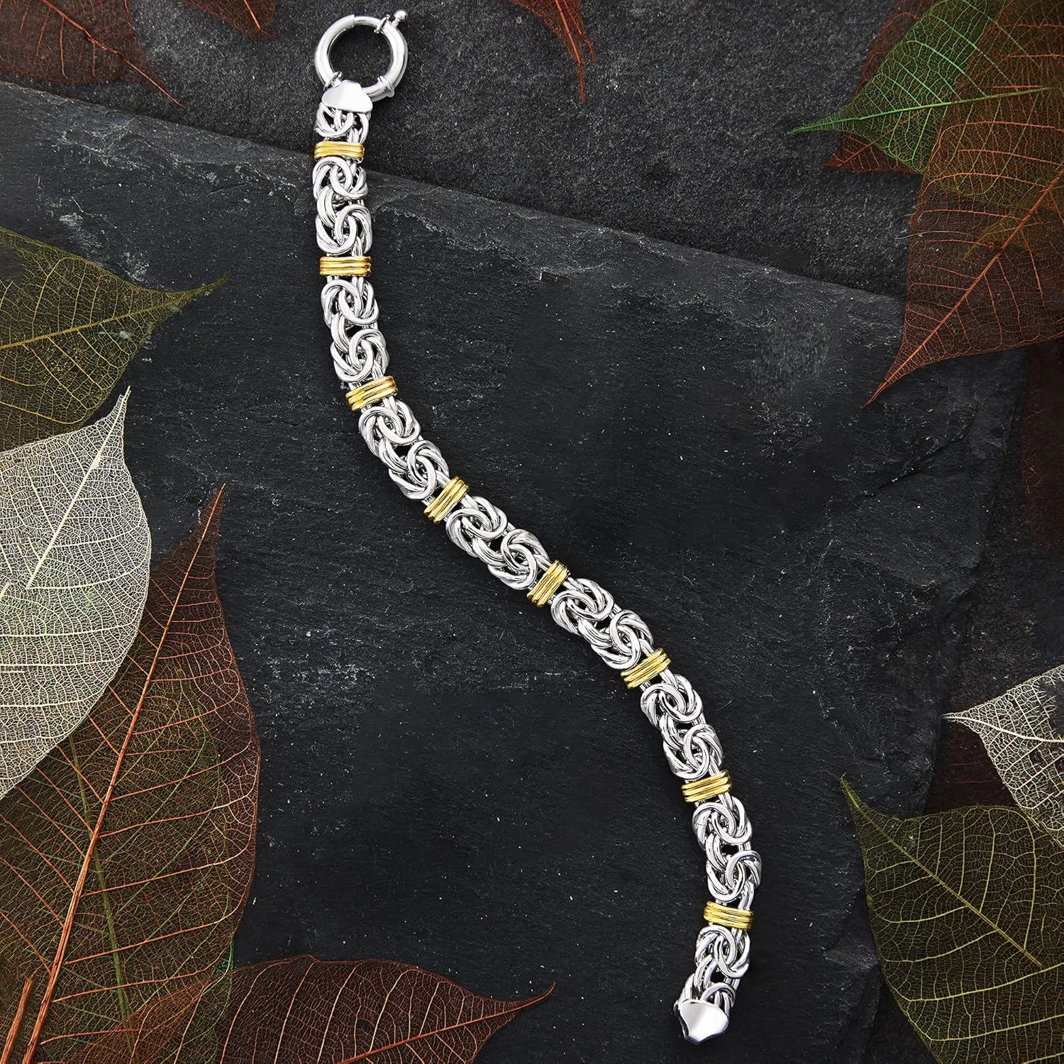 Ross-Simons Sterling Silver and 14kt Yellow Gold Byzantine Station Bracelet