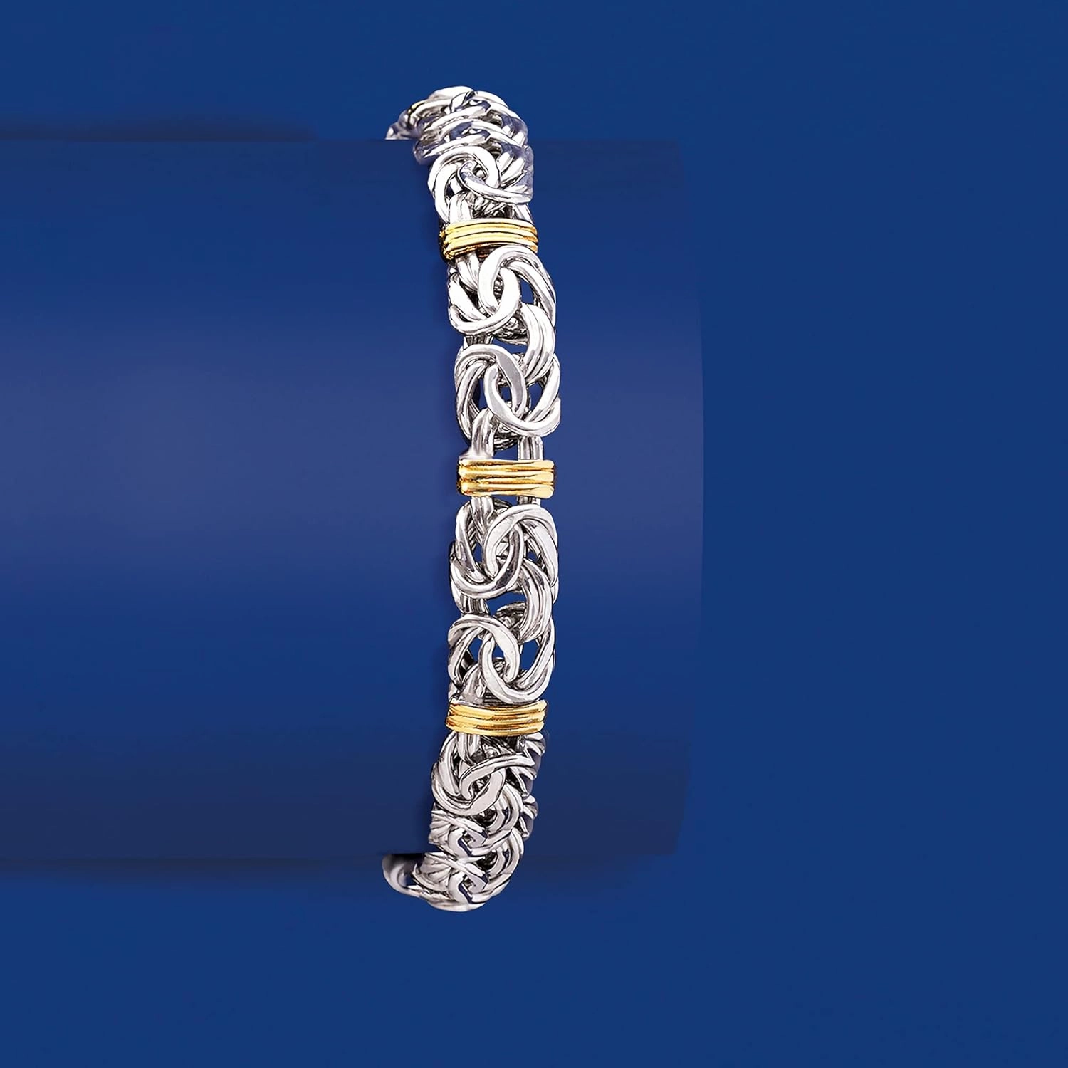 Ross-Simons Sterling Silver and 14kt Yellow Gold Byzantine Station Bracelet