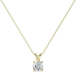 Round Lab Grown Diamond 1/6 ct Double Bail Womens Solitaire Pendant Necklace 16 Inches 14K Gold Chain