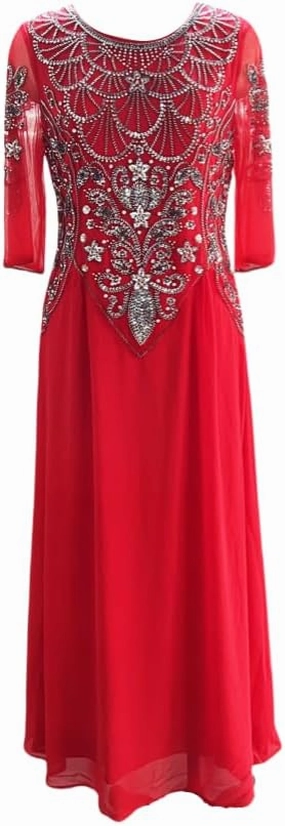 Round Neck Dress, Half Sleeves, Long Temperament Embroidery, Heavy Craftsmanship, Party and Prom Evening Dress