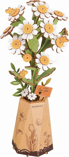 rowood 3D Puzzle Wooden Flower,DIY Flower Building Block Set Craft Kit for Kids,Mother's Day/Valentine's Day/Teacher's Day/Thanksgiving/Christmas/Birthday Gift for Mom/Grandma-Chamomile