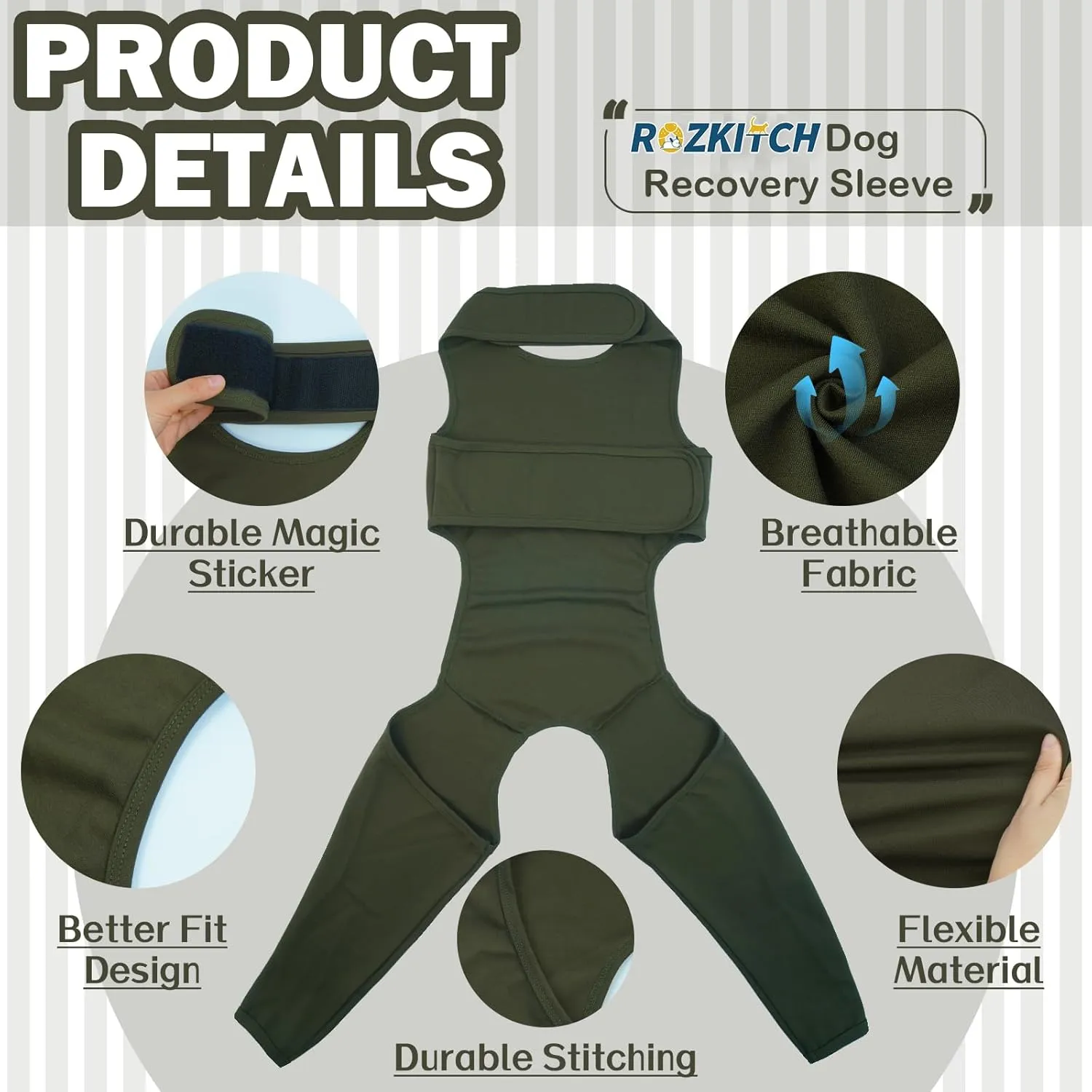 ROZKITCH Dog Surgery Recovery Sleeve Rear Legs, Pet Sleeve to Prevent Licking Wound Elbow Brace Protector, Dog Recovery Suit Cone Collar Alternative for Sprain ACL CCL Arthritis Joint Care Green 3XL