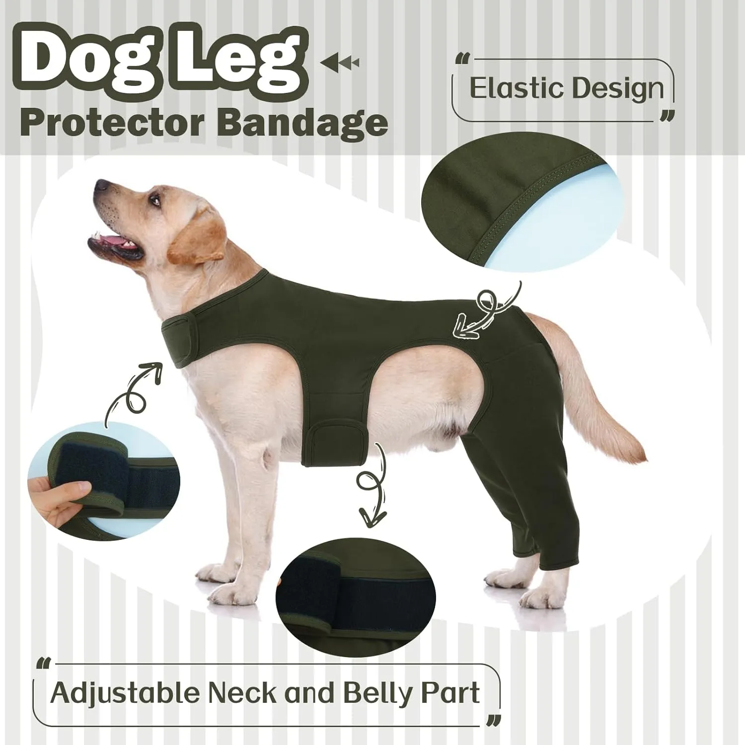 ROZKITCH Dog Surgery Recovery Sleeve Rear Legs, Pet Sleeve to Prevent Licking Wound Elbow Brace Protector, Dog Recovery Suit Cone Collar Alternative for Sprain ACL CCL Arthritis Joint Care Green 3XL