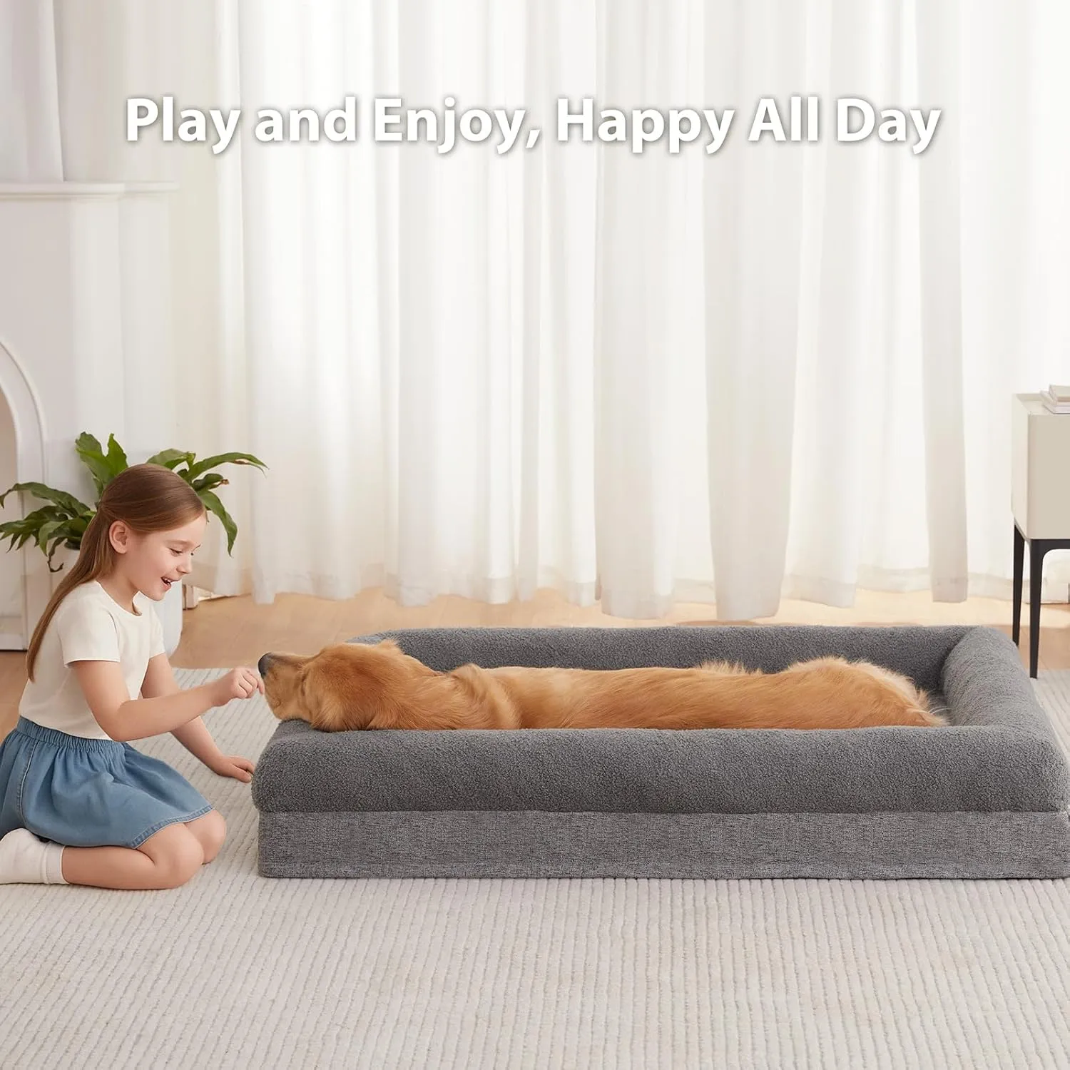 RRPETHOME Washable Dog Beds Large Sized Dogs, Extra Large Orthopedic Dogs Beds with Removable Cover, Waterproof Pet Bed with Bolsters, Dog Couch Bed with Non Slip Bottom, XL, Grey