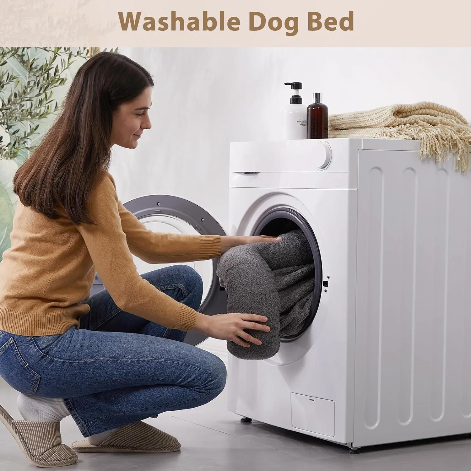 RRPETHOME Washable Dog Beds Large Sized Dogs, Extra Large Orthopedic Dogs Beds with Removable Cover, Waterproof Pet Bed with Bolsters, Dog Couch Bed with Non Slip Bottom, XL, Grey