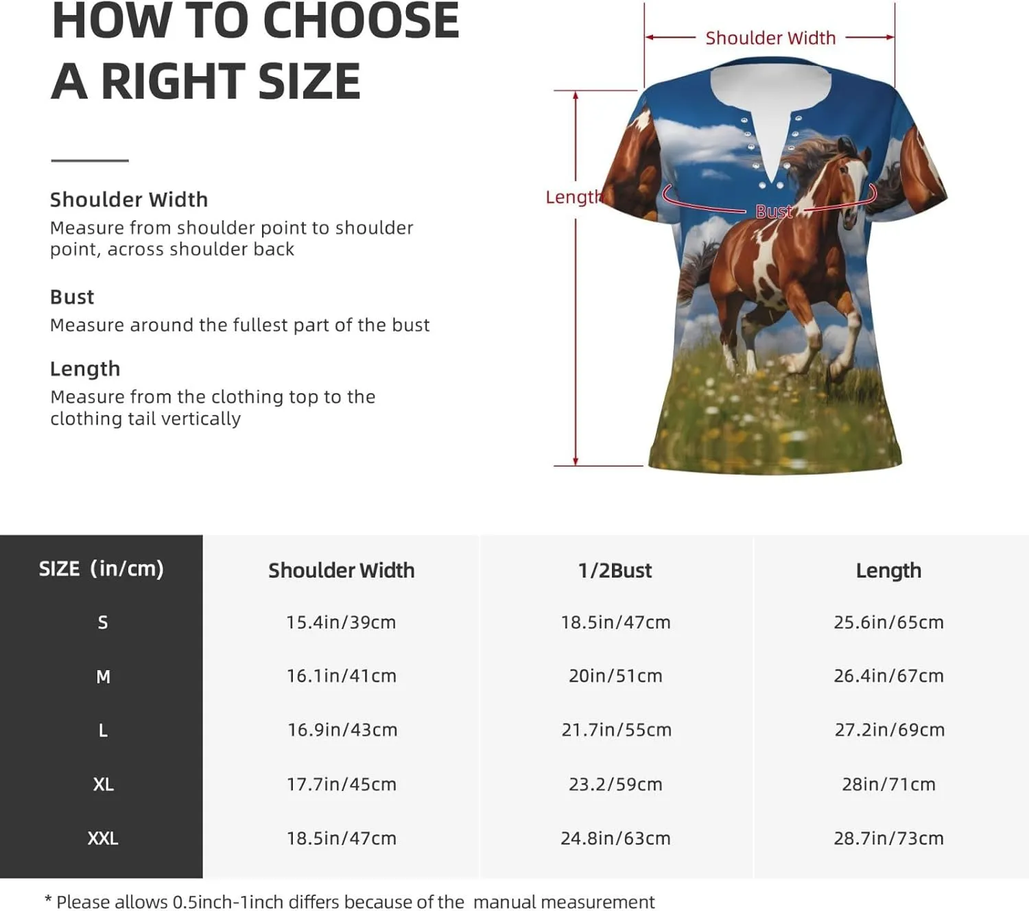 Running Horses Pattern Sexy V-Neck Printed Short T-Shirt, Travel Portable Fitness Clothes, Home and Outdoor wear