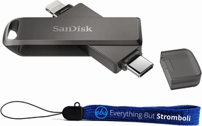 SanDisk 128GB iXpand Luxe Flash Drive for iPhone, iPad Tablet & USB TypeC Devices - 3.1 Dual Drive for Lightning & Type-C (NOT Type-A) SDIX70N-128G-GN6NE Bundle with 1 Everything But Stromboli Lanyard