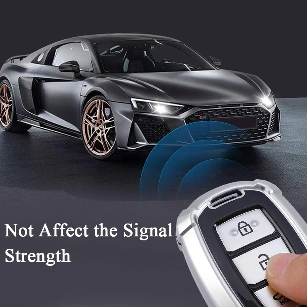 SANRILY 3-Button Car Key Cover for Hyundai 2018 Santa Fe Elantra Verna Accent Ix35 Keyless Remote Key Holder Soft TPU Key Protective Case with Keychain Silver