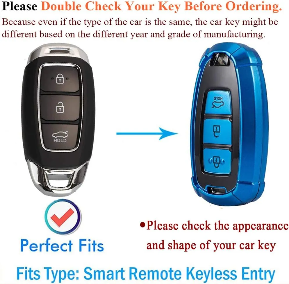 SANRILY 3-Button Car Key Cover for Hyundai 2018 Santa Fe Elantra Verna Accent Ix35 Keyless Remote Key Holder Soft TPU Key Protective Case with Keychain Silver