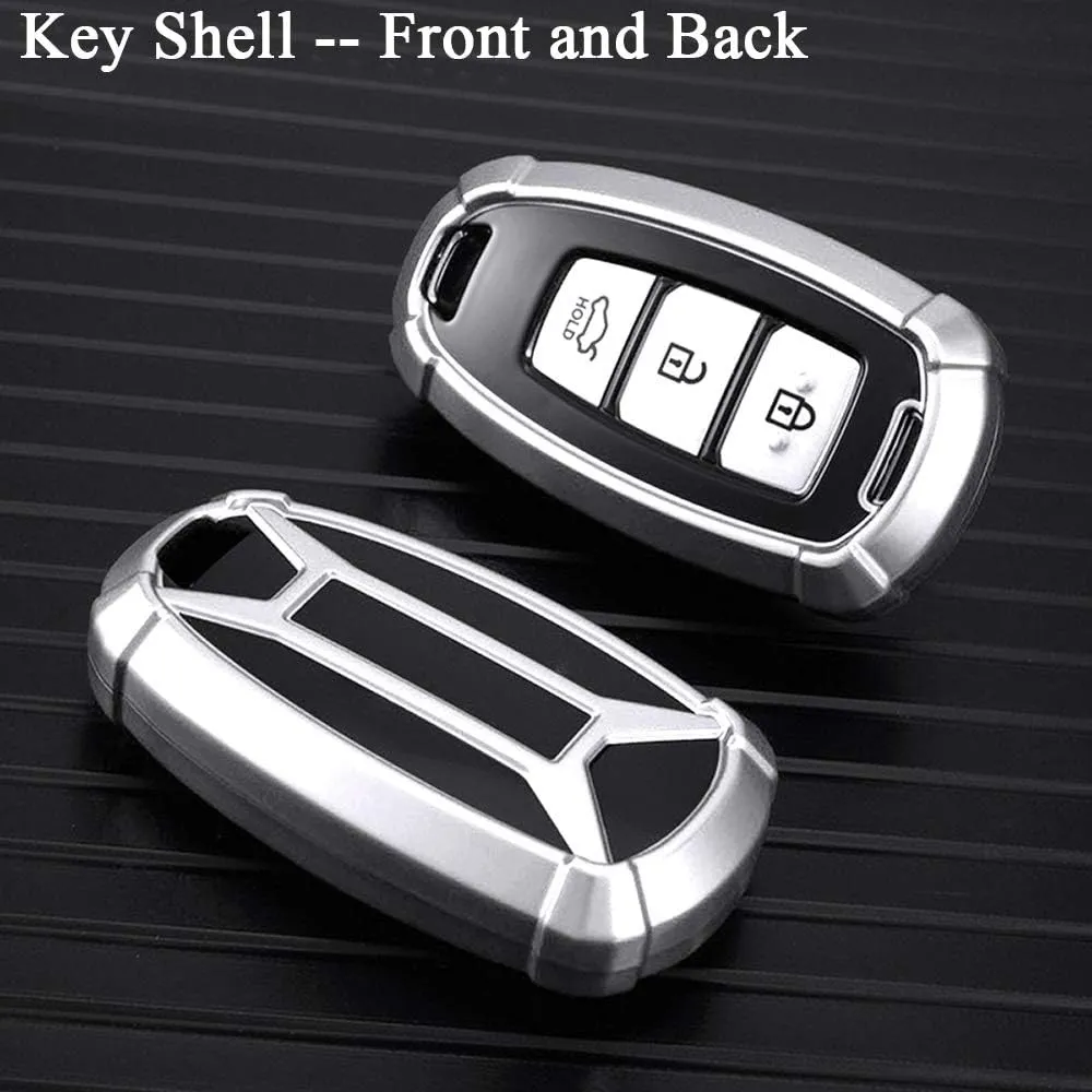 SANRILY 3-Button Car Key Cover for Hyundai 2018 Santa Fe Elantra Verna Accent Ix35 Keyless Remote Key Holder Soft TPU Key Protective Case with Keychain Silver