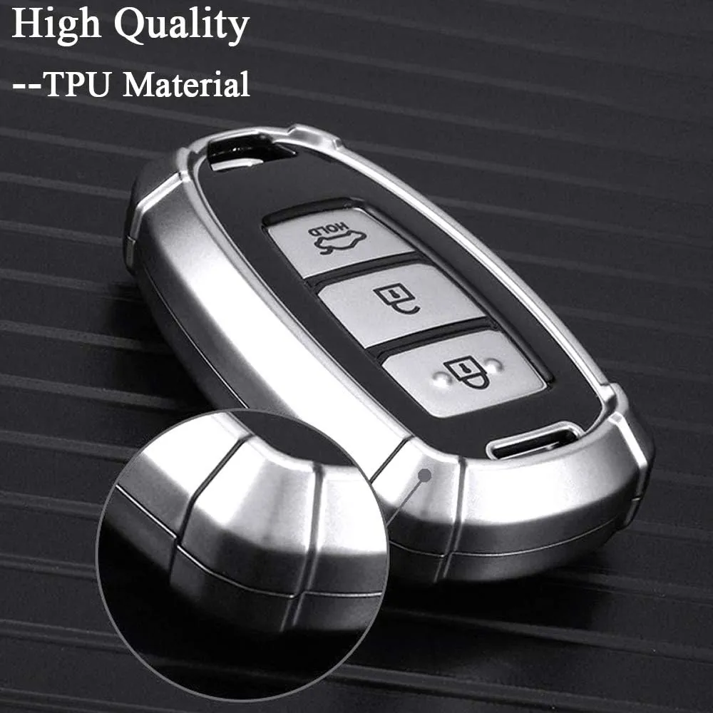 SANRILY 3-Button Car Key Cover for Hyundai 2018 Santa Fe Elantra Verna Accent Ix35 Keyless Remote Key Holder Soft TPU Key Protective Case with Keychain Silver
