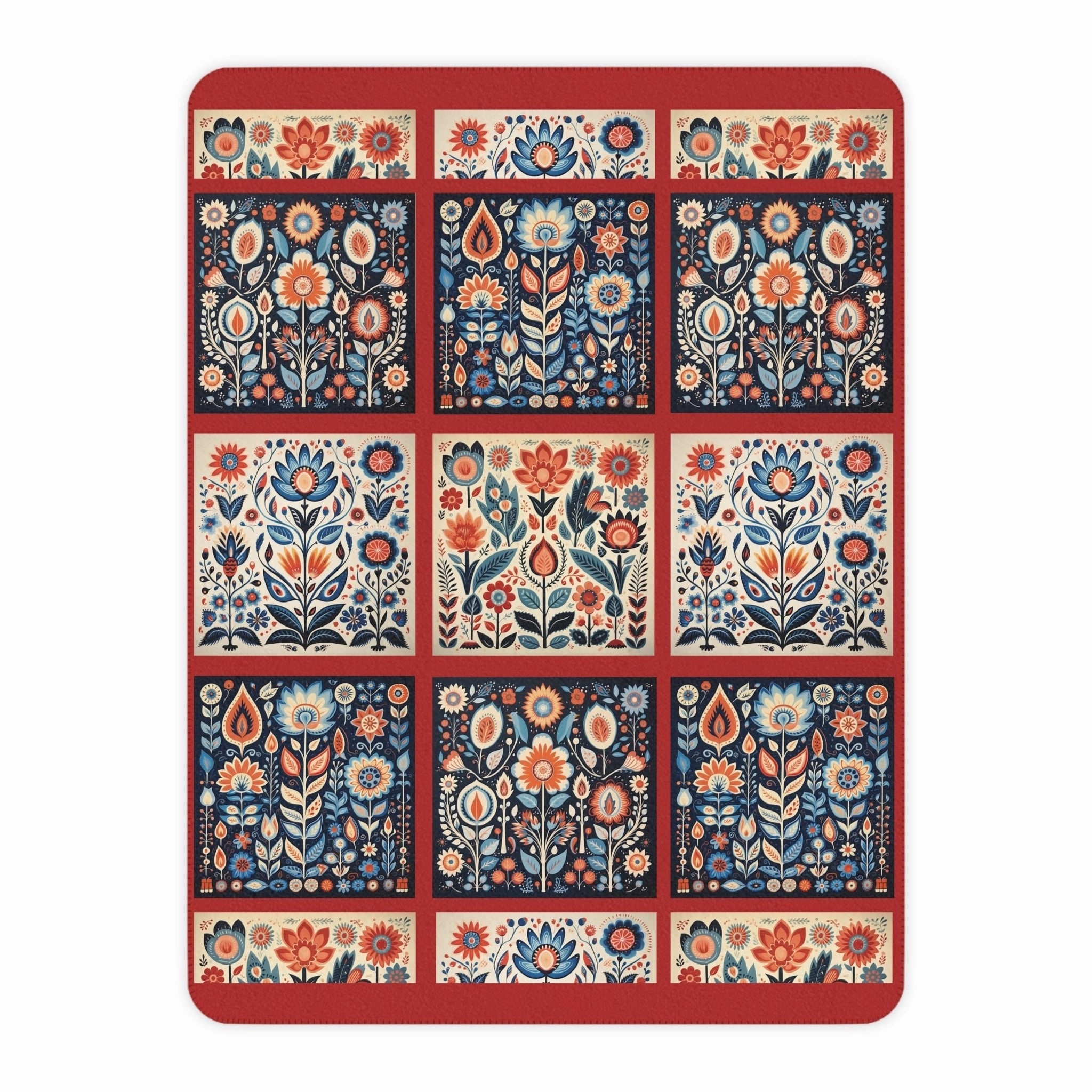 Scandi Folk Art Blanket, Scandinavian Art Style - Folk Art - Romantic Gift