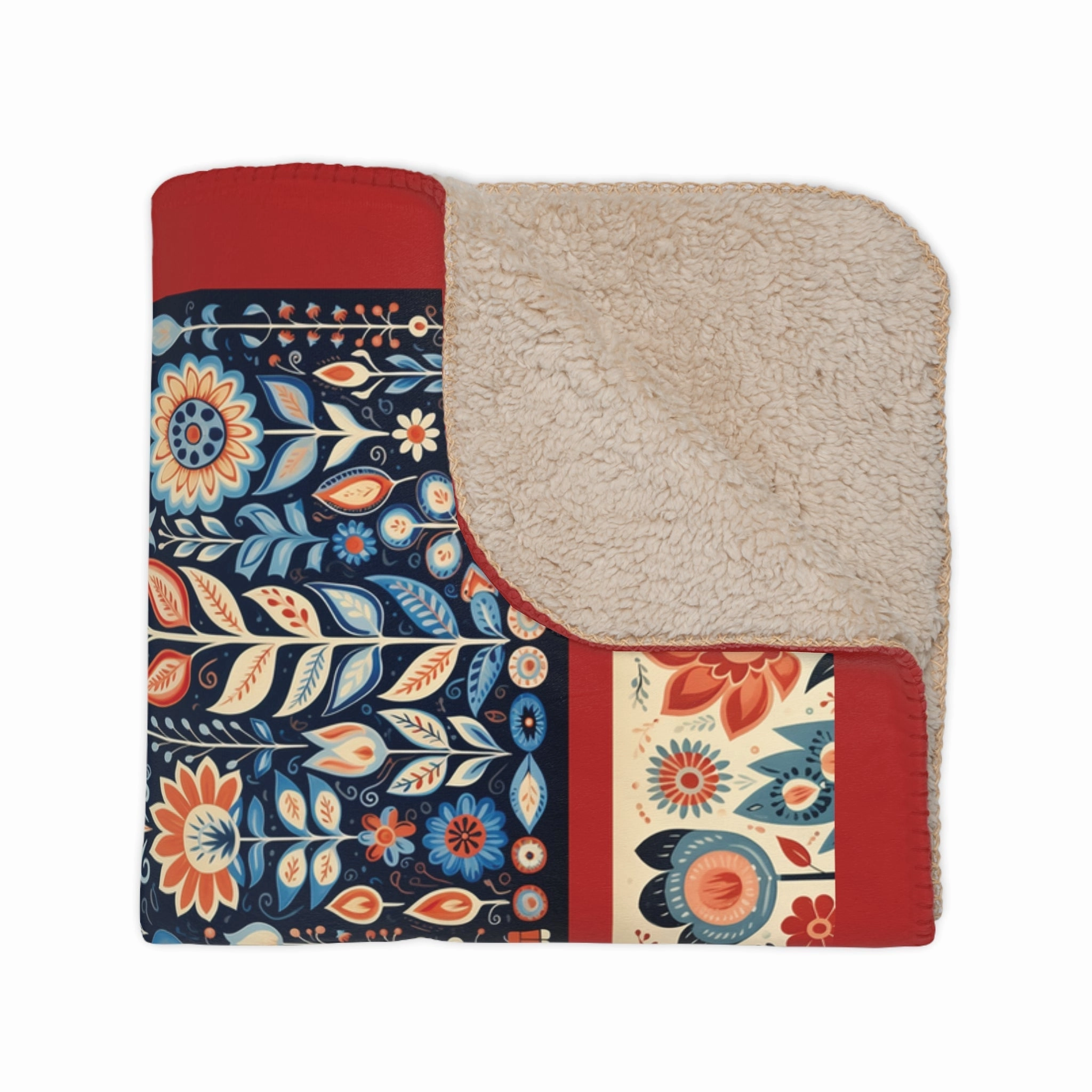 Scandi Folk Art Blanket, Scandinavian Art Style - Folk Art - Romantic Gift