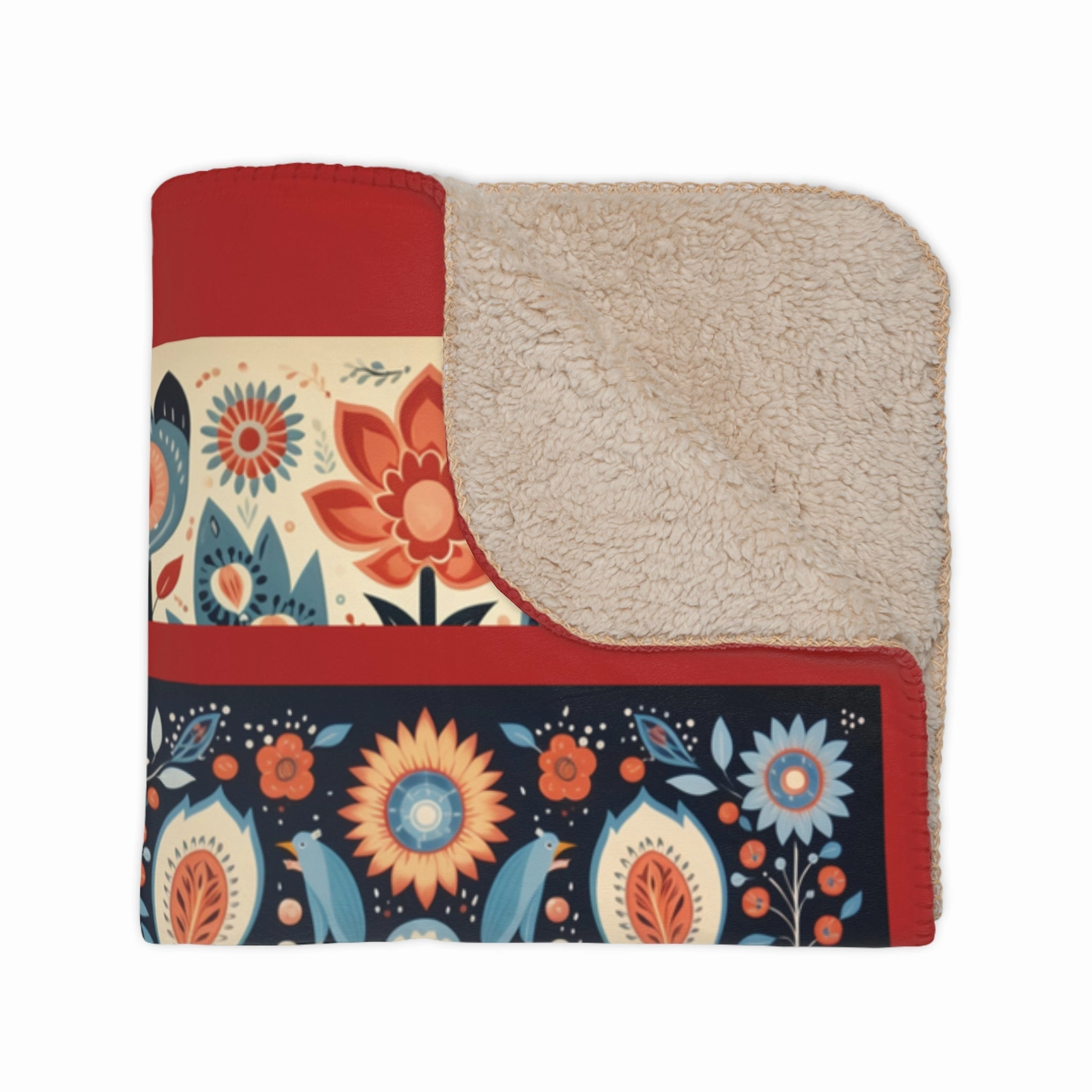 Scandi Folk Art Blanket, Scandinavian Art Style - Folk Art - Romantic Gift