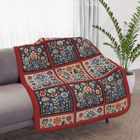 Scandi Folk Art Blanket, Scandinavian Art Style - Folk Art - Romantic Gift