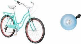 Schwinn Perla 18-Inch 7-Speed Men's & Women's Beach Cruiser Bike with Firmstrong Classic Bicycle Bell, Blue